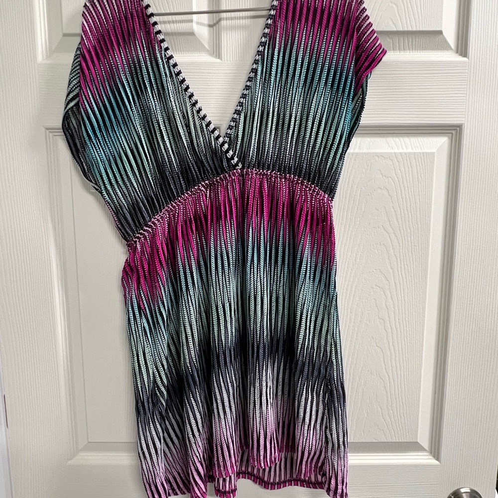 Women’s V-Neck Swim Coverup in Pink and Blue